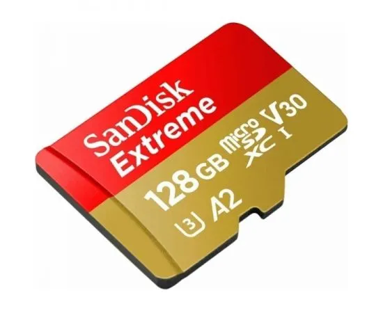 Карта памяти MicroSDXC 128Gb Class 10 UHS-I U3 V30 A2 без адаптера (SanDisk Extreme) (SDSQXAA-128G-GN6MN)