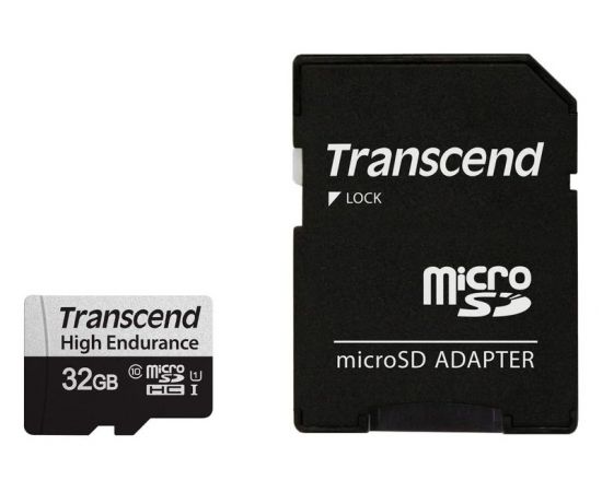 Карта памяти MicroSDHC 32GB Class 10 UHS-I U3 High Endurance for DVR + адаптер (Transcend) (TS32GUSD350V)