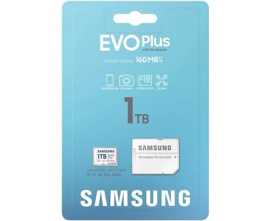 Карта памяти MicroSDXC 1Tb Class 10 UHS-I U3 A2 + адаптер (Samsung EVO Plus) (MB-MC1T0SA), фото 3