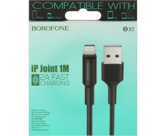 USB-кабель для Apple 8pin 1м. (Borofone) BX1 EZSync, силикон, черный (6957531081630), фото 2