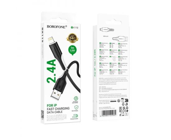 USB-кабель для Apple 8pin 1м. (Borofone) BX119, черный (6941991121975), фото 4