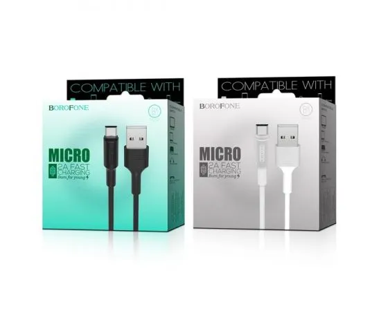Кабель USB2.0 AM -> Micro-BM, 1m (Borofone) BX1 EZSync, силикон, черный (6957531081654), фото 4